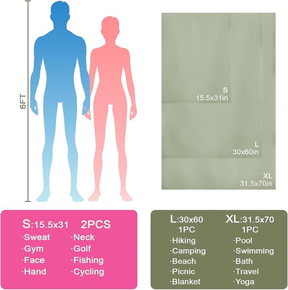 Camping Towel L Size Quick Dry Microfiber Lightweight for Beach Swimming Pool Travel Body Hot Yoga Mat Towels (Army Green, 1 Pack L)