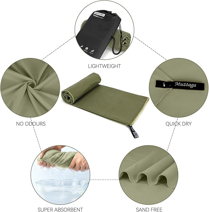 Microfiber Towel for Gym, Workout, Sweat Towel – Quick Dry, Ultra Compact, Lightweight & Super Absorbent(Army Green,40x20 in)