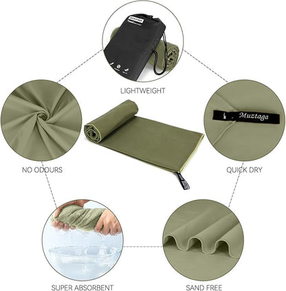 Microfiber Towel Large for Beach, Travel, Swimming, Bath, Pool–Quick Dry, Ultra Compact, Sand Free, Lightweight & Super Absorbent(Army Green,63x35 in)