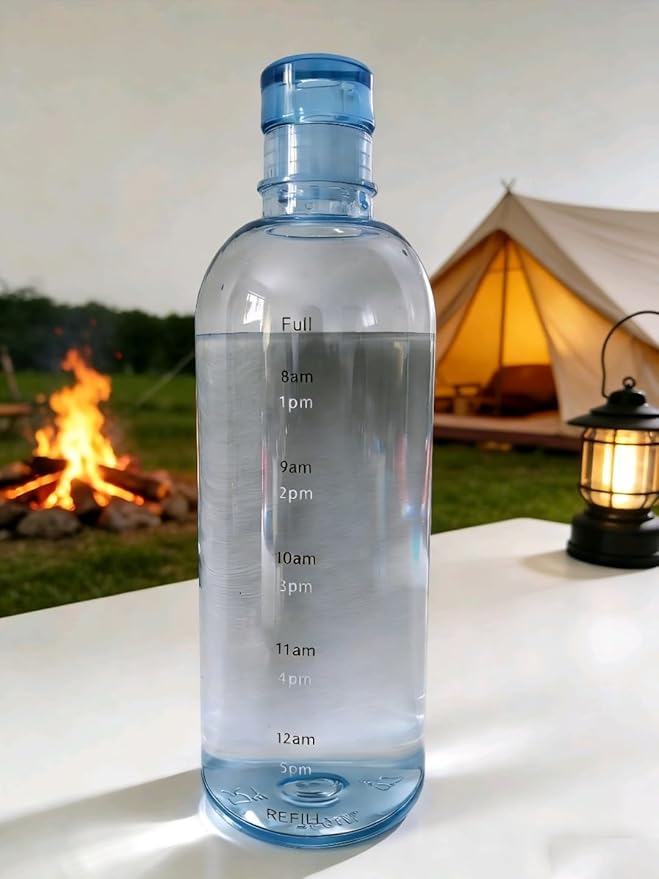 26oz Plastic Sports Bottle ，Time Marker Water Bottle, Leakproof Sports Drinking Bottle for Gym, School, Office, Travel (Blue 26 oz)