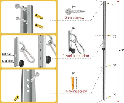 Adjustable Wall-Mounted Anchor Fitness System with Automatic Locking Function， Resistance Band Wall Anchor Exercise Equipment for at Home Gym Fitness Workout,Black
