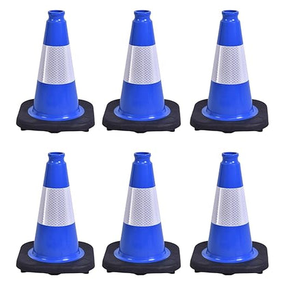 6 Pack 12 Inch Blue Reflective Traffic Cones, Black Base Mini Safety Cones for Event Setup, Reserved Parking, and School Activities (6, Blue, 12 Inch)