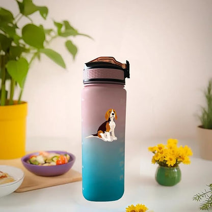 Beagle Dog Water Bottle Pink Blue Large 32 Oz Capacity - Time Marker & Easy-Clean Detachable Straw, BPA-Free Leakproof, Perfect for Fitness Gym, Camping, Outdoor Sports