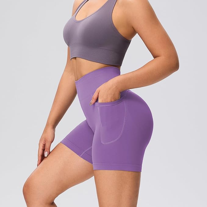 Evercute Women's Gym Shorts 3/4 Pack Seamless Scrunch Butt Lifting Workout Shorts 5" Tummy Control Ruched Booty Yoga Short