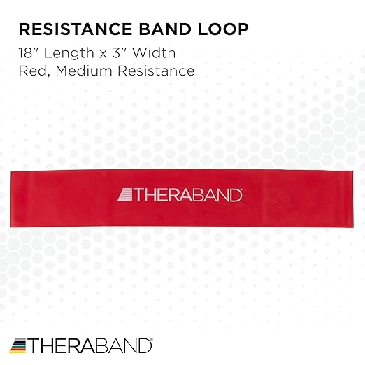 THERABAND Resistance Band Loops, 18" Red, Medium Resistance, Latex Color-Coded 3" Wide Exercise Band Loop for Home Workouts, Pilates, Strength Training, Physical Therapy, for Women and Men