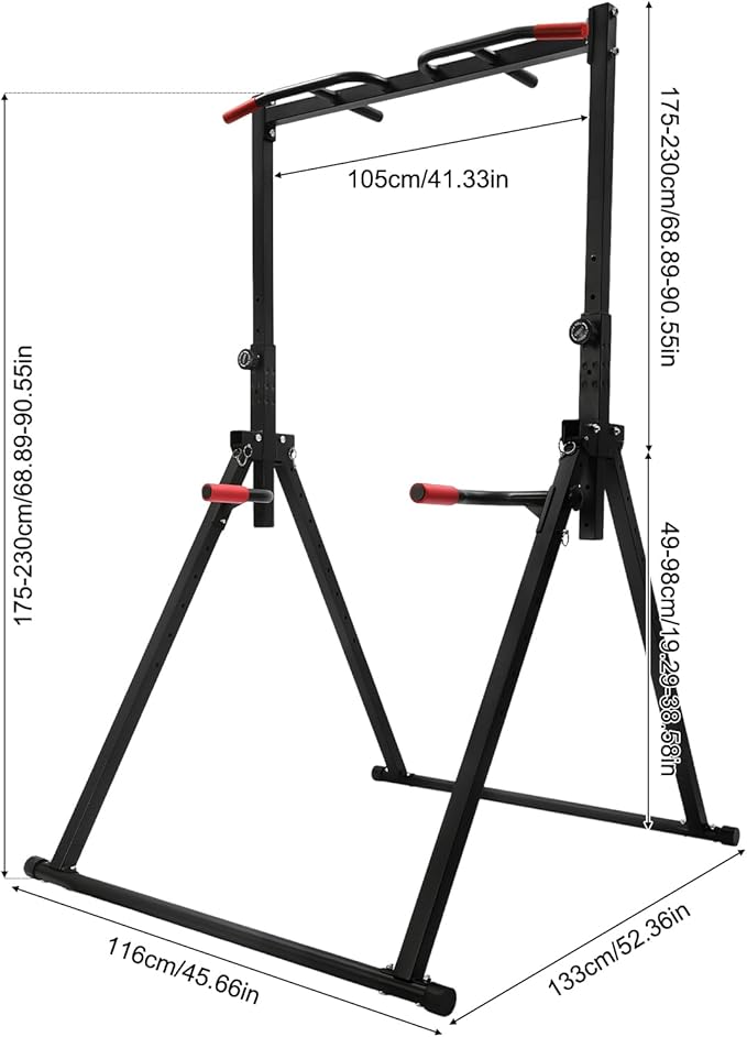 Pull Up Bar Free Standing, Foldable Power Tower Workout Dip Station, Pullup Bar Station for Home Gym Strength Training Equipment, Height Adjustable Pull Up Bar, 440LBS