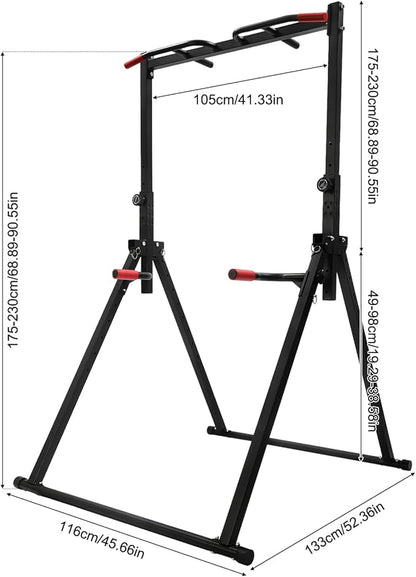 Pull Up Bar Free Standing, Foldable Power Tower Workout Dip Station, Pullup Bar Station for Home Gym Strength Training Equipment, Height Adjustable Pull Up Bar, 440LBS