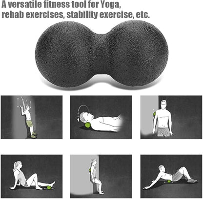 EPP Yoga Foam Roller Massage Ball Set High Density Muscle Recovery Tool for Yoga Rehabilitation Stability Exercises Black Color 30x15cm 11.8x5.9inch (16x 8cm Double Balls)
