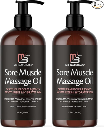 Arnica Sore Muscle Massage Oil for Massage Therapy - with Collagen Stem Cells Arnica and Menthol - Multipurpose Instant Absorption Full Body Massage Oil by M3 (Pack of 2)