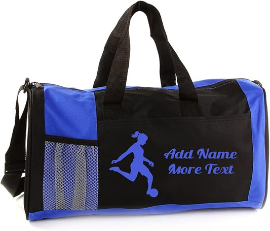KishKesh Personalized Sport Duffel Bag – Ideal for Soccer Players, Gym, Travel, Training & Workout Essential for Female – Durable, Customizable Name & Text for Kids and Adults – Blue, 18" X 10" X 8"