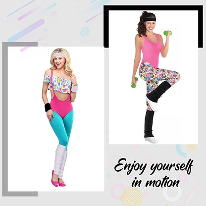 Leg Warmers for Women 80s Headband Wristbands Neon Leg Warmers Set for Sport Yoga - 80s Workout Clothes 90s Outfit for Women