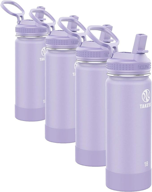 Takeya Actives Water Bottle, Insulated Stainless Steel | Straw Lid | Dishwasher Safe | 18 oz | Pack of 4