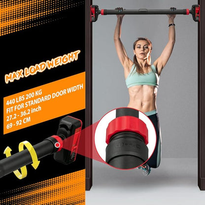 Adjustable Pull Up Bar for Doorway - Upper Body Workout Training Bar with Locking Mechanism, No Screw Installation, Portable Design, Max Load 440 Lbs, Fits 27.2"-36.2" Width for Upper Body Training, H