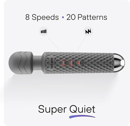 bed geek Handheld Cordless Personal Wand Massager – Waterproof, USB Rechargeable, 20 Vibration Patterns, 8 Speeds, Memory Feature, Skin-Soft Silicone for Ultimate Relaxation Tool