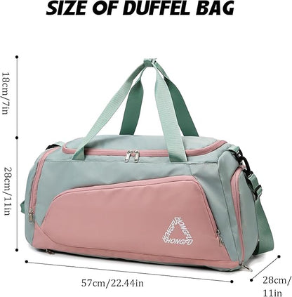 Eslcorri Gym Duffle Bag for Women Men, Sports Backpack with Wet & Shoe Compartment, Fitness Overnight Weekender Bag for Yoga, Swim, Travel (C, Pink)