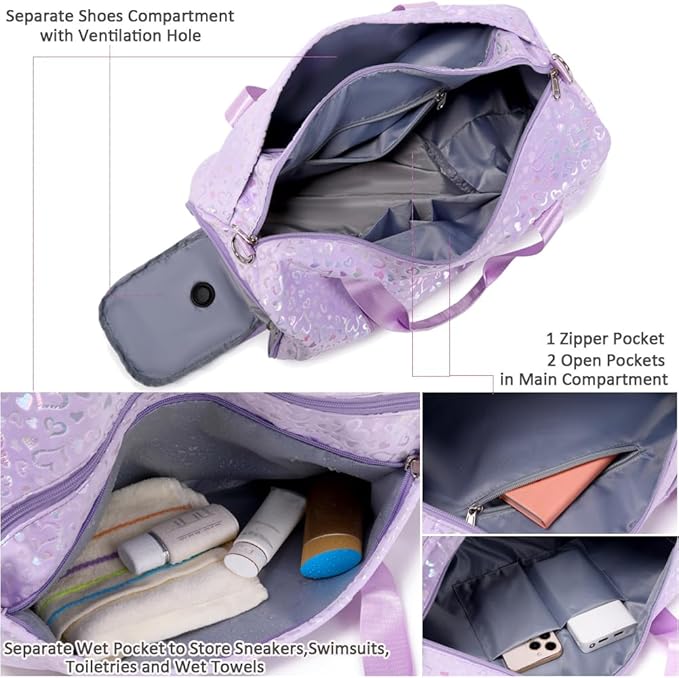 Duffel Bag for Girls Fluffy Ballet Dance Bag for GirlsSports Gym Bag Water Resistant Travel Duffle Bags with Shoes Compartment