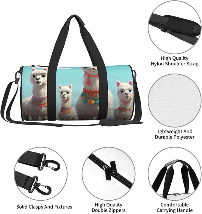 Sports Gym Bag for Women Men Travel Duffel Bag Tote Weekender Bag Carry on Overnight Bag for Travel Swimming Fitness Workout Sports Cute Llama Duffle Bag