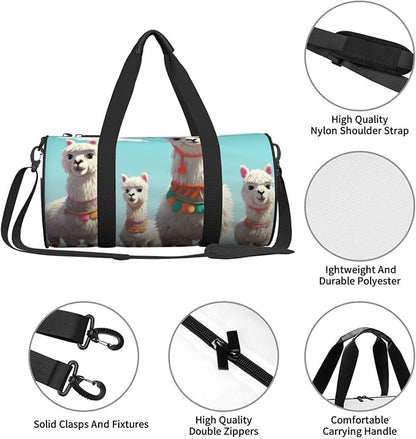 Sports Gym Bag for Women Men Travel Duffel Bag Tote Weekender Bag Carry on Overnight Bag for Travel Swimming Fitness Workout Sports Cute Llama Duffle Bag