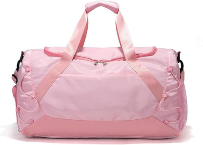 Gym Bag for Women Men Duffle Bag for Travel with Shoes Compartment and Wet Pocket Small Carry on Weekender Bags for Sports Overnight Fitness Yoga Dance Workout Swimming Hospital Tote (Pink)