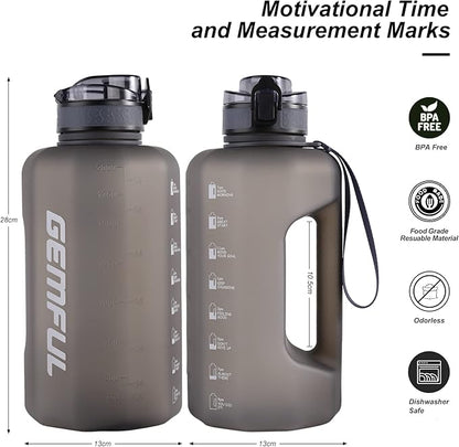 GEMFUL 74oz Water Bottle with Handle Half Gallon BPA-Free Sports Jug for Gym Hiking Travel 2.2L Large Capacity Leak Proof Easy Carry (Grey no Straw)