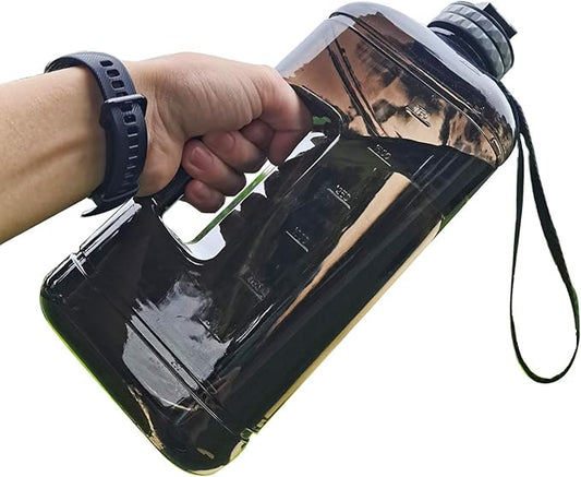 Water Bottle 2.2 Litre Triangular Extra-Strong 100% Leak proof Eco Plastic BPA Free 2.2L Large Half Gallon Gym Water Jug with Handle Time Marking (2.2L Black)