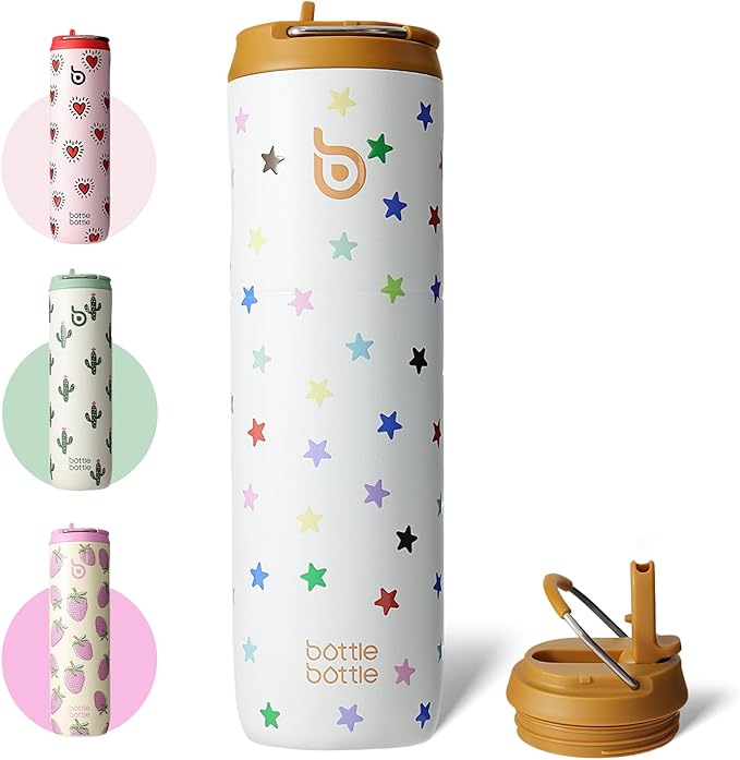 BOTTLE BOTTLE Insulated Water Bottle 24oz with Straw Lid and Handle for Sports Travel Gym Stainless Steel Water Bottles Double-Wall Vacuum Metal Leak Proof BPA-Free