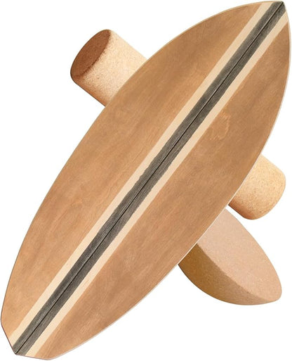 Maple Wood Balance Board with Roller and Half Ball Accessories - Dual-Mode Balance Trainer for Adults, Home Gym & Office Use, Surfboard Shape Design(31.5 x 11.8in)