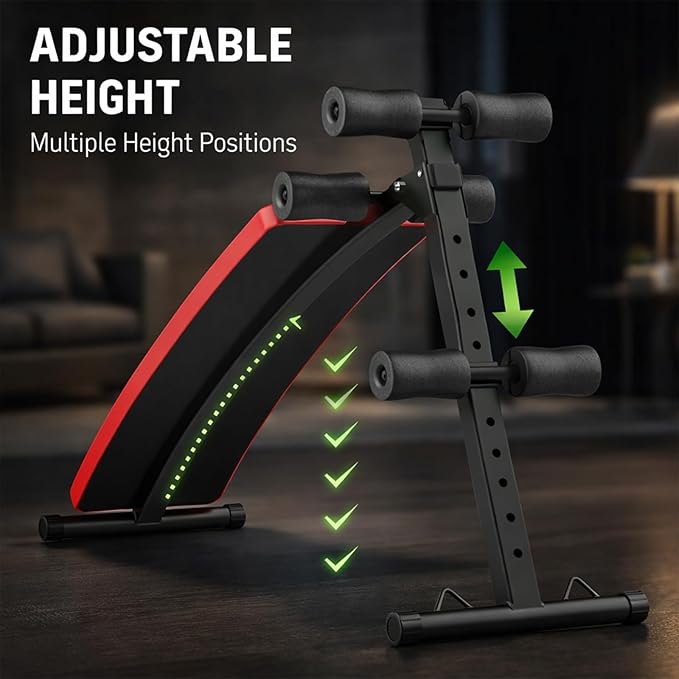 Adjustable Decline Sit-Up Bench for Home Gym, Foldable Ab Bench with Extended Back Support, Multi-Angle Workout Bench for Core Training, Sit Ups & Decline Press, Heavy Duty Steel Frame
