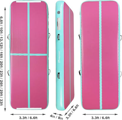 FBSPORT Inflatable Air Gymnastics Mat Training Mats 4/8 inches Thickness Gymnastics Tracks for Home Use/Training/Cheerleading/Yoga/Water with Pump