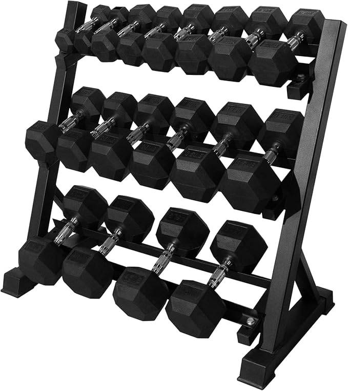 RitFit Rubber Coated Hex Dumbbell Set with Rack, 5-780LB for Home Gym Strength Training, Anti-Slip Knurled Handle, Hexagon Anti-Roll, Heavy-Duty Storage Rack