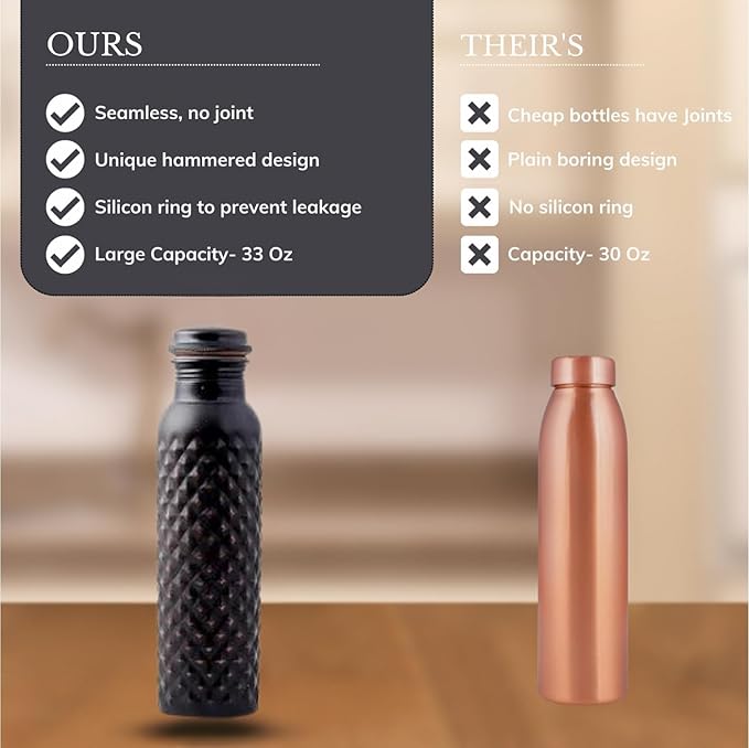 STAGLIFE Copper Water Bottles for Drinking Water for Men Women - Pure Copper Ayurvedic Water Bottle Drinking Jug - Vessel Dispenser with Ayurveda Benefits for Sports Fitness Yoga - 33 Ounces
