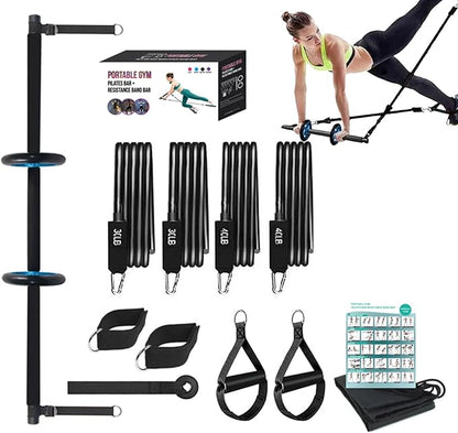 Pilates Bar Set - Pilates Exercise Kit, Pilates Resistance Bar | Portable Home Gym Pilates Bar Kit with Resistance Bands, Multifunctional Fitness Equipment for Full Body Training Home Gym