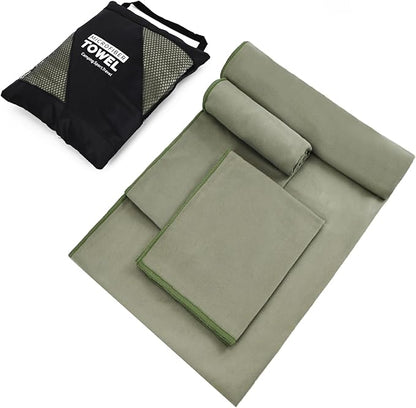 Quick Dry Camping Towel, Microfiber Travel Towel 3 Size at 1 Pack for Camping, Beach, Gym, Sports, Yoga & Swimming Pool, Army Green