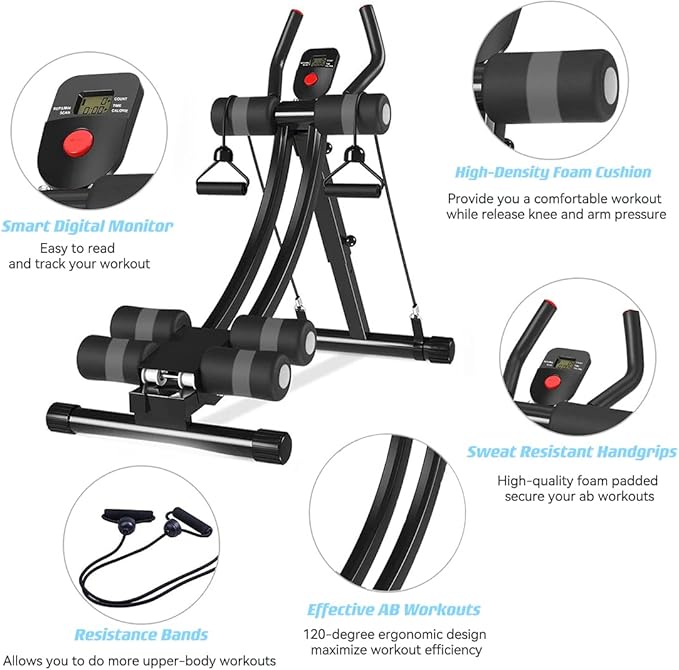 AB Workout Equipment, Home Gym Ab Machine for Abdominal Exercise and Strength Training, Height Adjustable Fitness Equipment