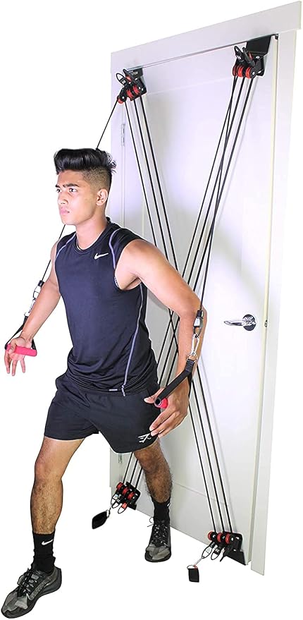 X Factor Door Gym Complete Home Gym Full Body Workout Total Exercise System Package | Strength Training Fitness Resistance System | Includes Straight Bar, DVD, Workout Chart
