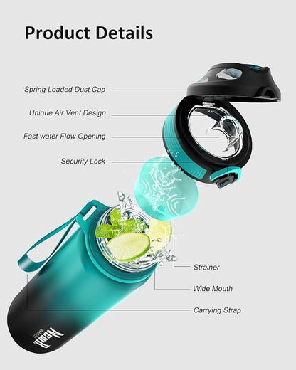 One Touch Sport Water Bottle (Pack of 1) with Carry Handle, Leak Proof, Flip Top Lid, BPA Free, Tritan Material Water Bottle, Ideal Gift for Travel, Gym and Outdoor Fitness | 22 oz, 34 oz