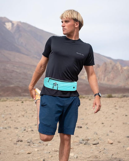 WATERFLY Running Belt Fanny Pack: Runner Marathon Jogging Waist Pack Sport Workout Exercise Fitness Phone Holder Belt for Men Women Jogger Slim Waistband Black