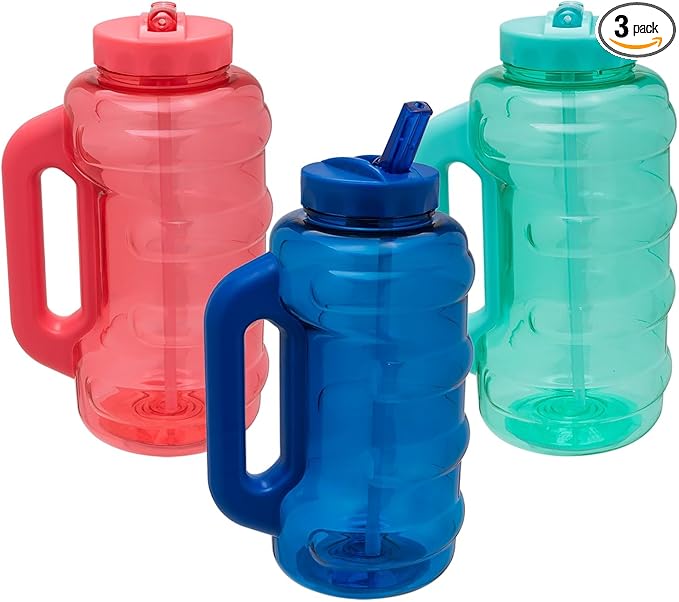 COOL GEAR 3-Pack BEAST 64 oz Jug with Handle | Large Capacity Water bottle for Athletes, Fitness, Gym, & Outdoor Sports | Wide mouth, Leak proof - Variety Pack
