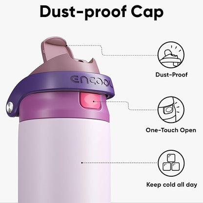 ENCOOL Leakproof Insulated Water Bottle with Straw Dual-Sip Water Bottle Bag-Safe Design for Work, Commute & Gym – Keeps Drinks Cold All Day, 40 oz, Purple Cabbage