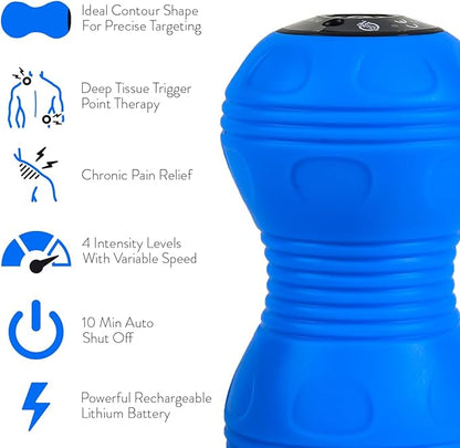 Rolling With It Vibrating Peanut Massage Ball - Deep Tissue Trigger Point Therapy, Myofascial Release - Handheld, Cordless - 4 Intensity Levels - Dual Lacrosse Ball Vibration Massager (Blue)