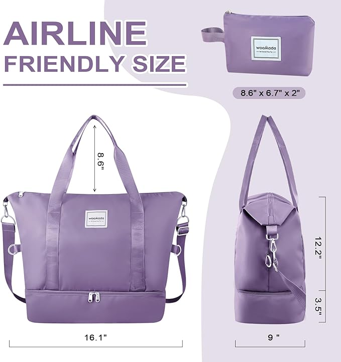 WOOMADA Weekender Bag for Women, Travel Duffel Bags with Shoe Compartment & Wet Pocket, Personal Item Bag for Airlines