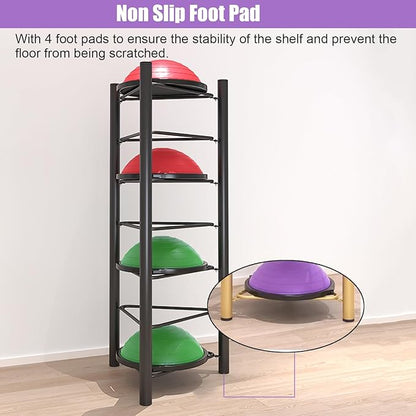JYDQM Sports Ball Storage Rack Half Ball Balance Trainer Holder Freestanding Exercise Half Ball Stand Rack, Gym/Yoga Studio 5/6 Layer Stability Balls Organizer, Workout Equipment Shelf