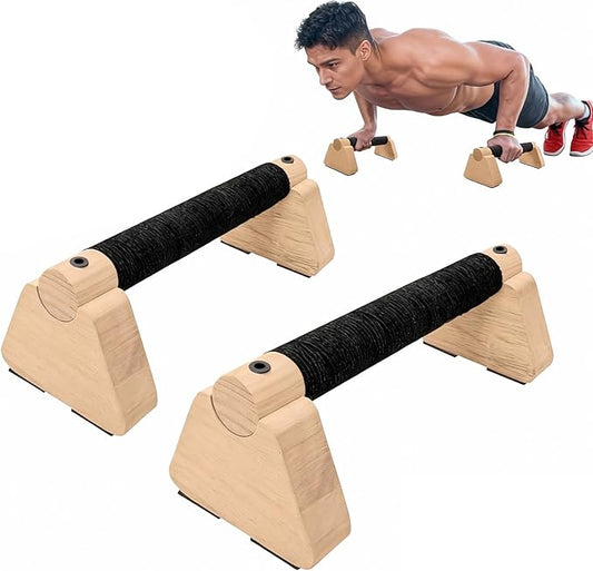2 PCS Wooden Parallettes Bars 20 CM/7.87 in Handstand Training Blocks with Non-Slip Base Home Push Up Stand Wood Push Up Bars Calisthenics Equipment for Men