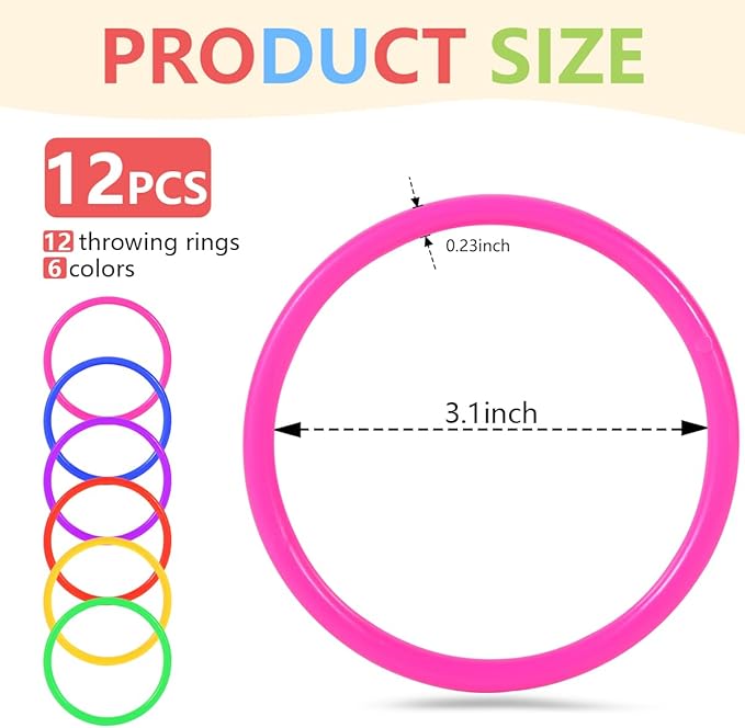 OBTANIM 12 Pcs Plastic 3 Inch Ring Toss Game for Kids and Outdoor Toss Rings for Speed and Agility Practice Game, Random Colors