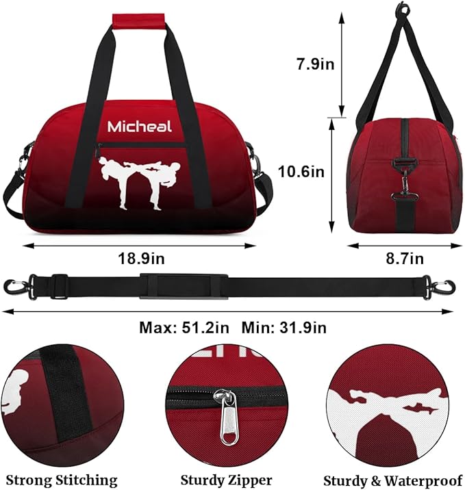 Personalized Martial Art Bag Duffel Bag for Boys Girls, Custom Taekwondo Karate Bag for Travel Weekender Practice Gradient Black