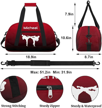 Personalized Martial Art Bag Duffel Bag for Boys Girls, Custom Taekwondo Karate Bag for Travel Weekender Practice Gradient Black