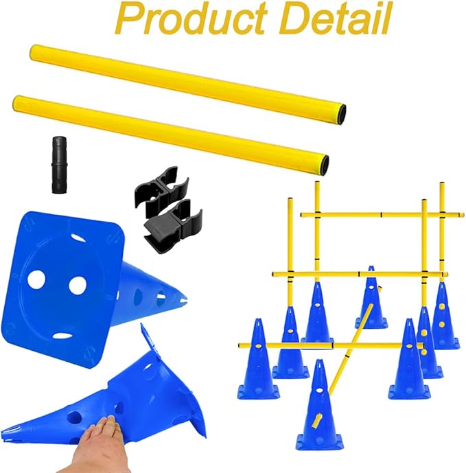 Agility Poles and Hurdles Set Detachable Speed Training Poles Set 8 Training Cones and 12 Agility Poles
