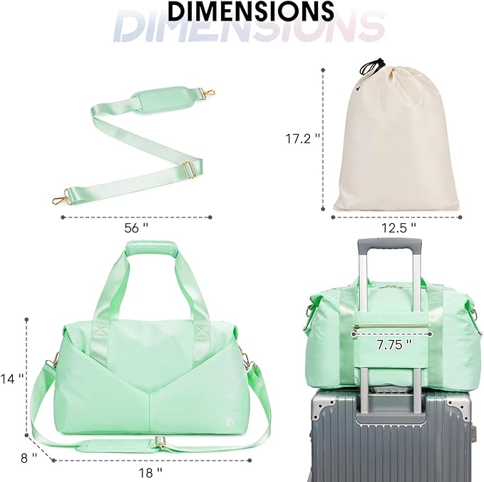 Ceneda 17" Gym Bag for Women with Wet Pocket & Shoe bag, Lightweight Duffel Waterproof Carry On Duffle for Travel, Yoga, Overnight (Light Green)