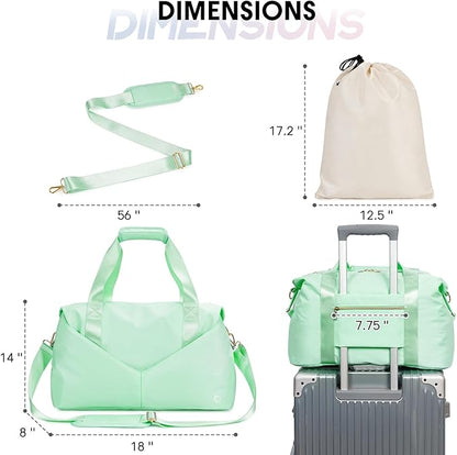 Ceneda 17" Gym Bag for Women with Wet Pocket & Shoe bag, Lightweight Duffel Waterproof Carry On Duffle for Travel, Yoga, Overnight (Light Green)