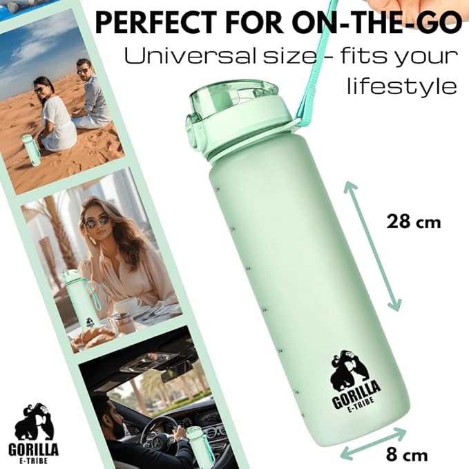 Green Water Bottle Time Marker (32oz) - Daily Intake Tracking - BPA Free & Leak Proof Protein Shake Bottle - Ideal for Gym, Office, School & Hiking